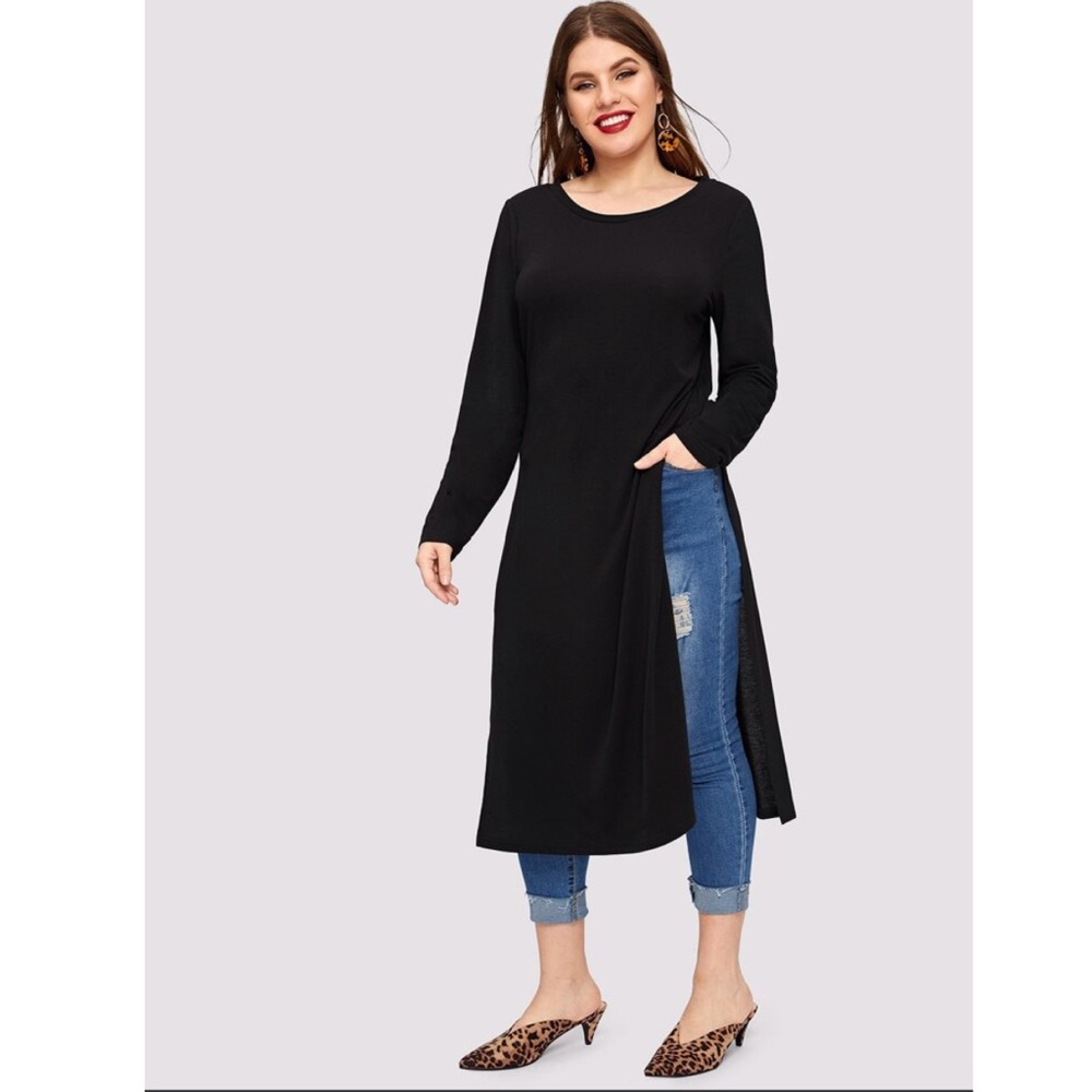 Long Sleeve Black Shirt w/Side Slits